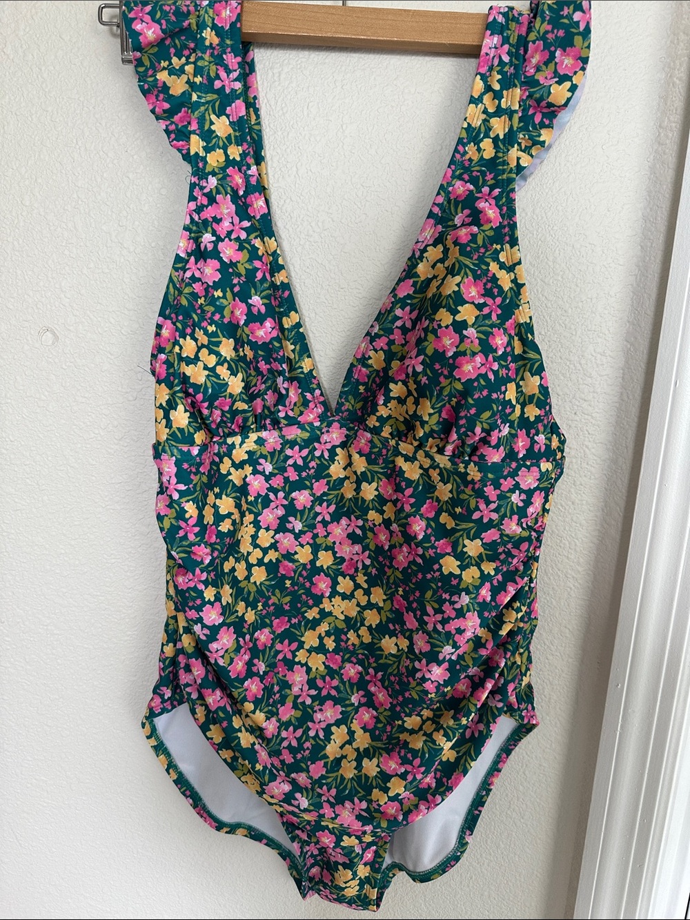 Kona Sol Green One-Piece Swimsuit with Pink & Yellow Floral Print
